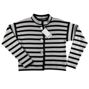 Splendid Sweater Cardigan Womens Small White Striped Mock Neck Button Knit